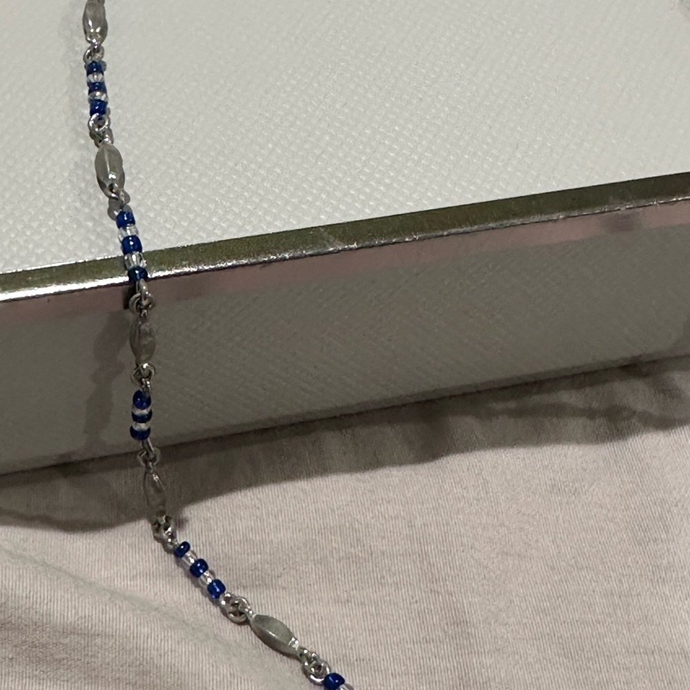 Vintage late 90s handmade silver plated and blue beaded necklace choker - Picture 4 of 6